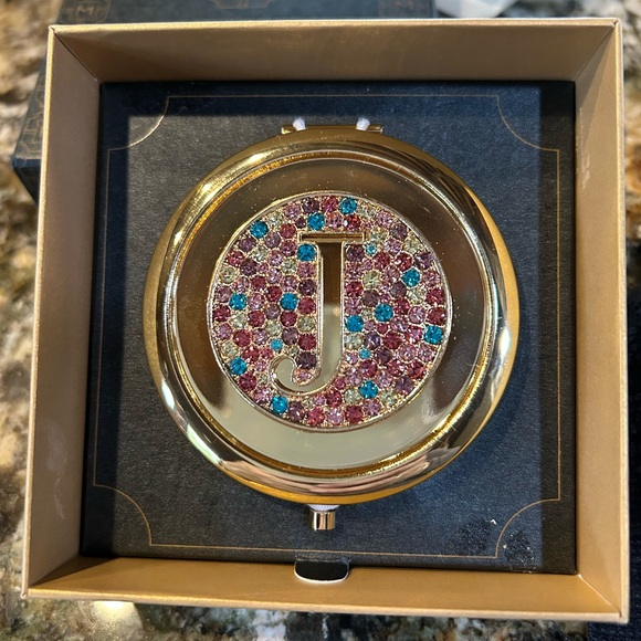 Monet Accessories - Monet Jewelry Initial Gold Tone Round Compact RhinestoneMirror Compact Initial J